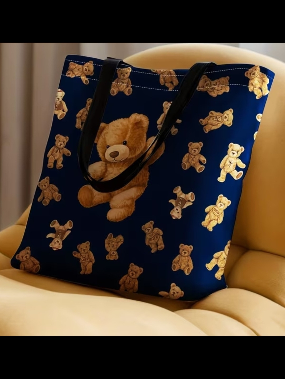 Navy Teddy Print Tote Bag - Unbranded